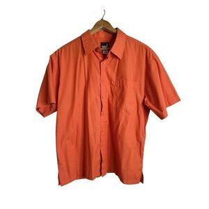 Weekendz Off Mens Casual Button Up Short Sleeve Shirt Large Orange Check Outdoor